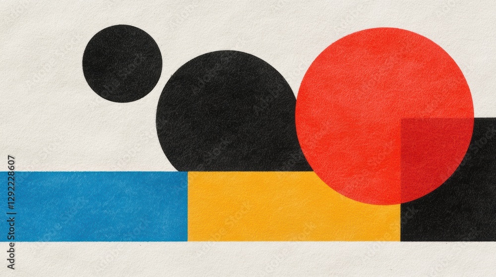 Abstract geometric shapes featuring circles and rectangles in bold colors on a textured background, ideal for use in modern design projects, marketing materials, or artistic presentations, Abstract geometric shapes featuring circles and rectangles in bold colors on a textured background, ideal for use in modern design projects, marketing materials, or artistic presentations,