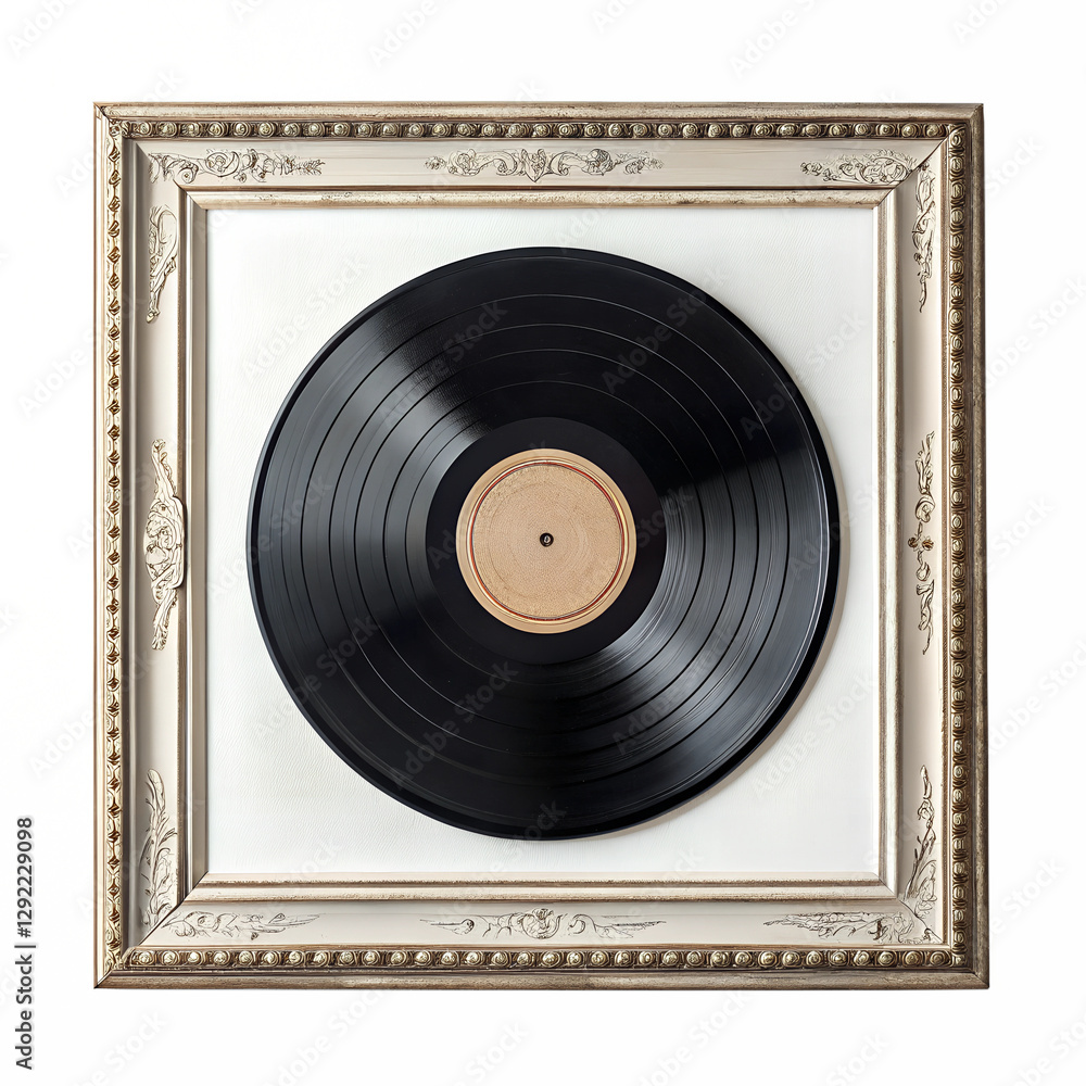 Obraz premium Black Vinyl Record in Ornate Frame on Transparent Background