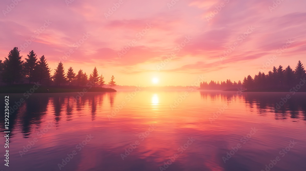 Obraz premium Vibrant sunset reflection over calm forest river high resolution picture