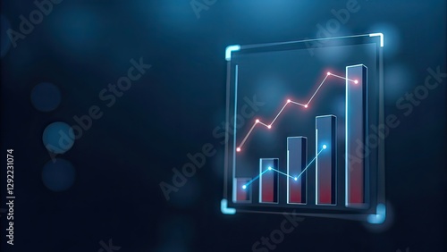 A glowing holographic financial chart on a transparent display