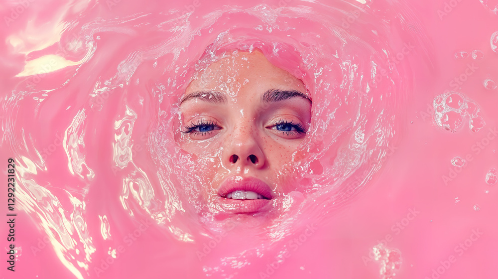 Fototapeta premium le visage d'une femme qui sort à peine de l'eau rose