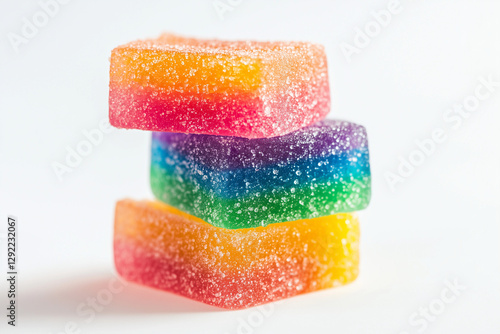 Medical cannabis CBD-infused rainbow gummy candy edibles on a white background