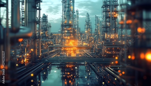 Wallpaper Mural Futuristic industrial cityscape illuminated by vibrant lights and intricate structures. Torontodigital.ca