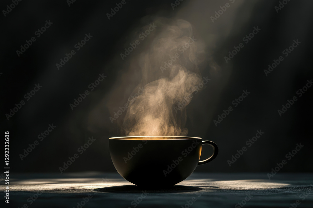 A steaming cup of hot beverage in a dark setting, illuminated by a soft light. A steaming cup of hot beverage in a dark setting, illuminated by a soft light.