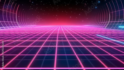 Wallpaper Mural A vibrant retro-futuristic grid landscape with a starry background. Torontodigital.ca