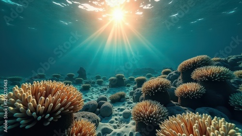 Wallpaper Mural Split view of coral reef underwater with sunset sky showing bleaching effects	 Torontodigital.ca