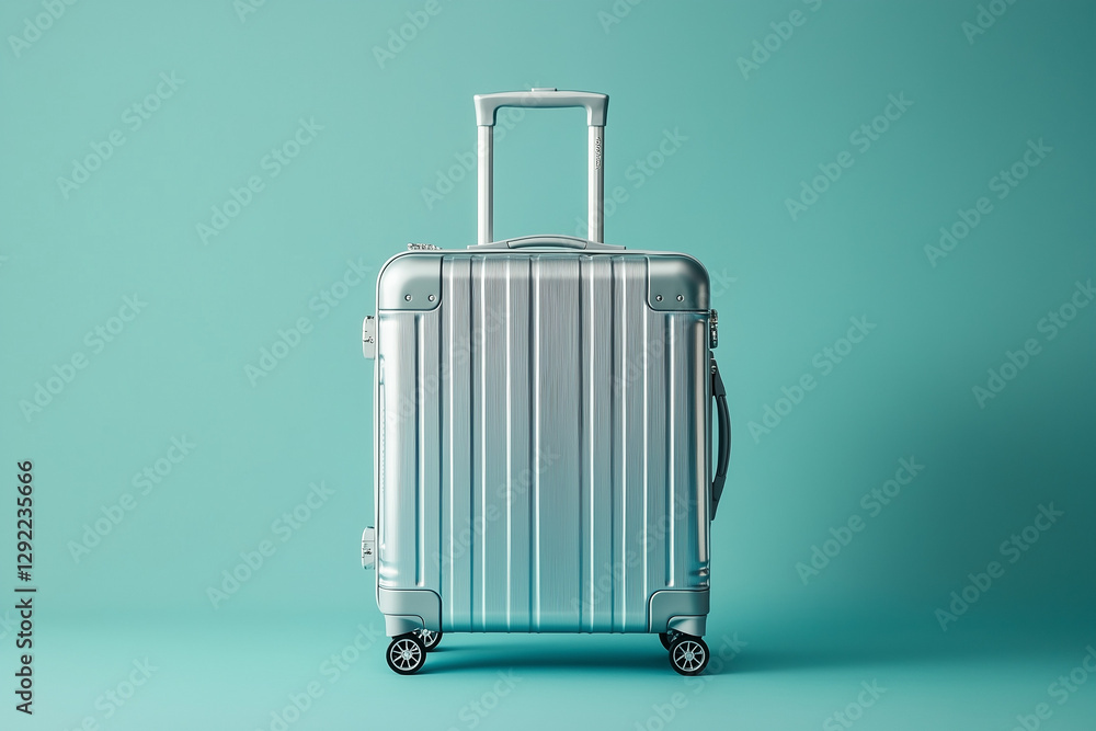 Premium business-class travel suitcase with aluminum shell isolated on a solid color background Premium business-class travel suitcase with aluminum shell isolated on a solid color background