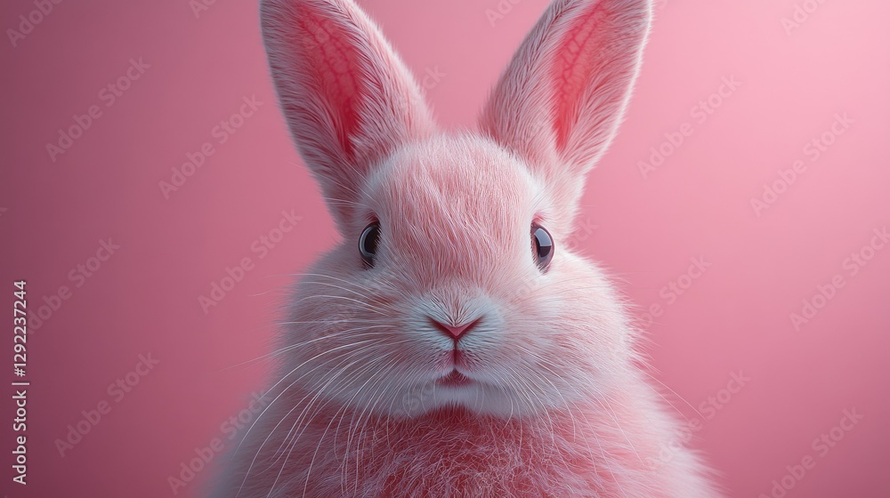 Fototapeta premium Photo of a little bunny, on a soft pink background Easter theme