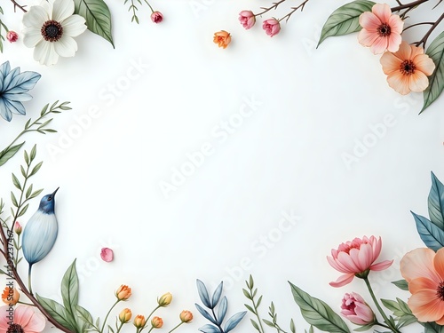 Vibrant floral border with delicate illustrations