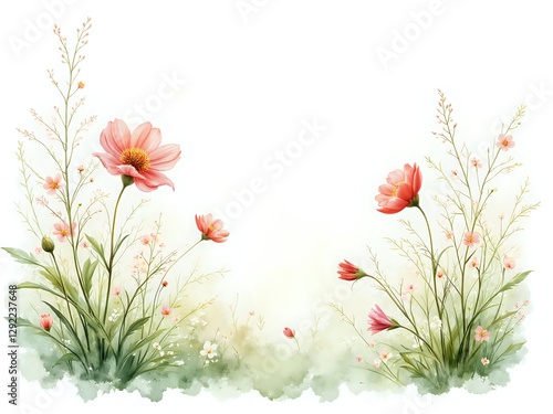 Graceful floral watercolor background with delicate blooms