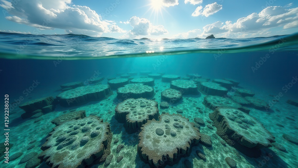 Fototapeta premium Shallow coral reef suffering from bleaching due to climate change effects 