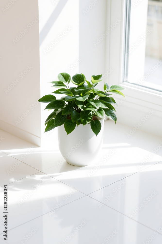 Fototapeta premium Fresh green plants plant in pots in the house, Flower photo beside the window