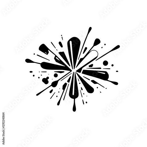 Black ink abstract explosion art on white background.