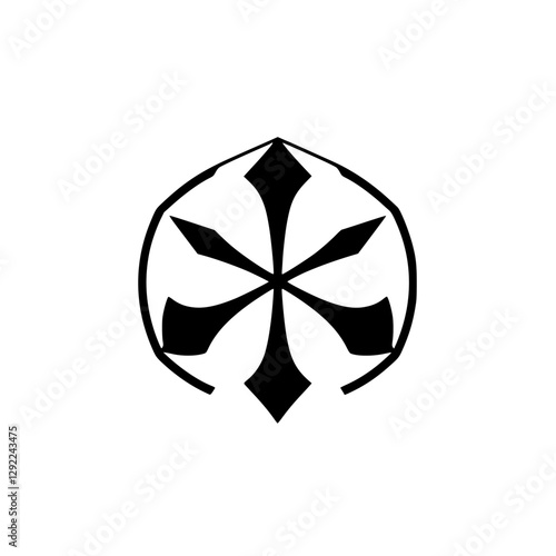 Black Symbol on White, Emblematic, Geometric Pattern, Star-like, Symbolic Design, Isolated, Simple