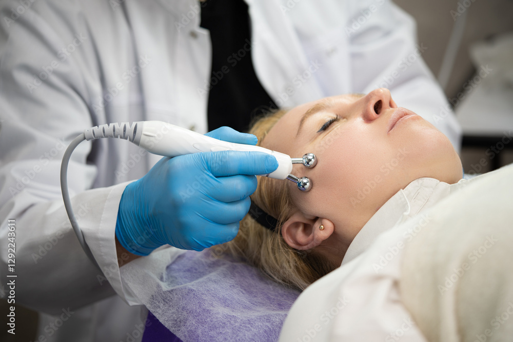 Fototapeta premium close-up of a girl's face at a cosmetologist during treatment procedures