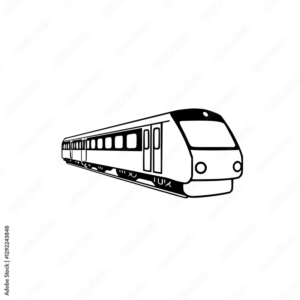Modern train sketch illustration of a passenger train on a white background. Perspective view. Modern train sketch illustration of a passenger train on a white background. Perspective view.