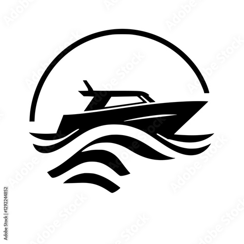 Minimalist Illustration of a Boat on Water with a Sun-Like Arch
