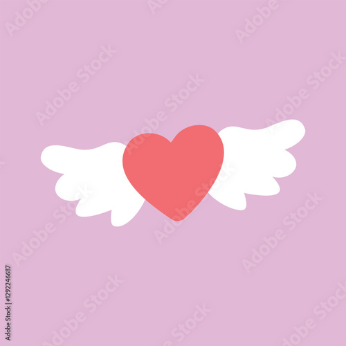 Vector Valentine love heart wings, illustration for Valentine’s day, object design element.