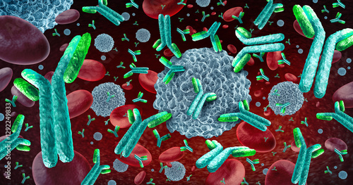 Obraz na plátně White blood cells and And Antibody Immune System as Immunotherapy lymphocyte cel