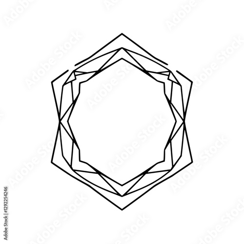 "Abstract Geometric Frame Composition:  Symmetrical design with multiple layers composed of a hexagon, in minimalistic style."