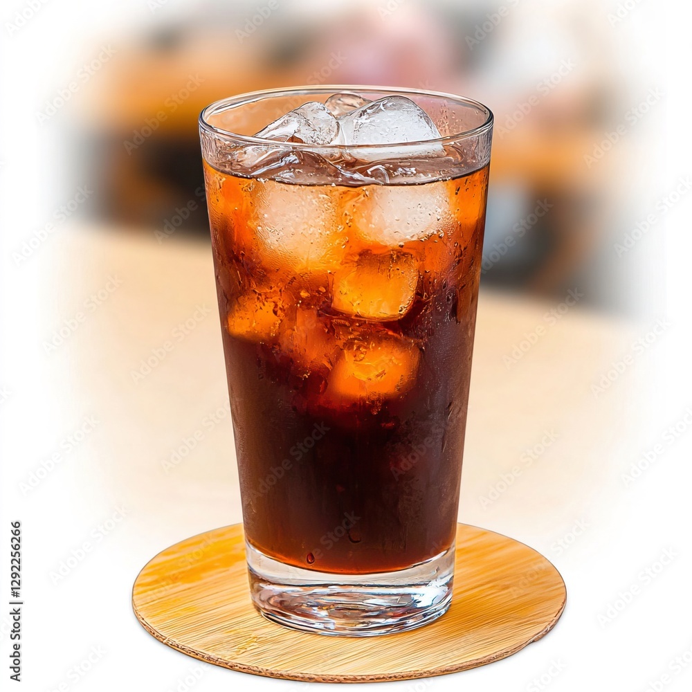 Dark Coffee Glass on Ice with Refreshing Bubbles Against Background, Dark coffee in a glass concept. Dark Coffee Glass on Ice with Refreshing Bubbles Against Background, Dark coffee in a glass concept.