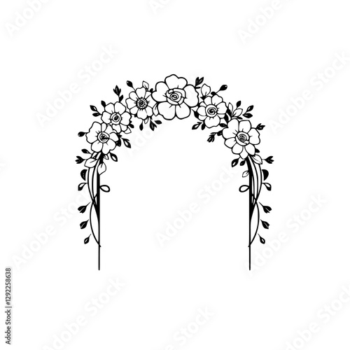 Floral Archway Silhouette: Black and White Minimalist Illustration