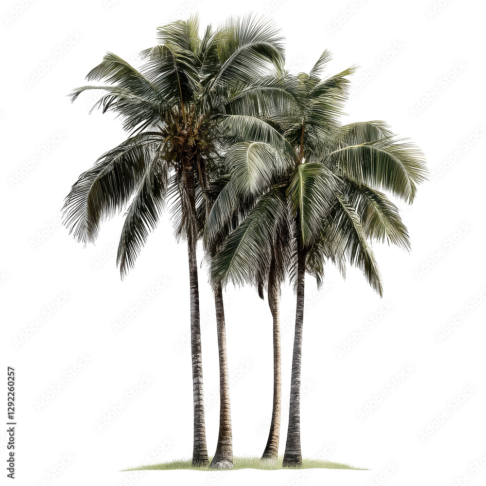 Obraz premium Palm trees standing tall against a clean white background creating a tropical vibe, Image palm tree isolated on white background