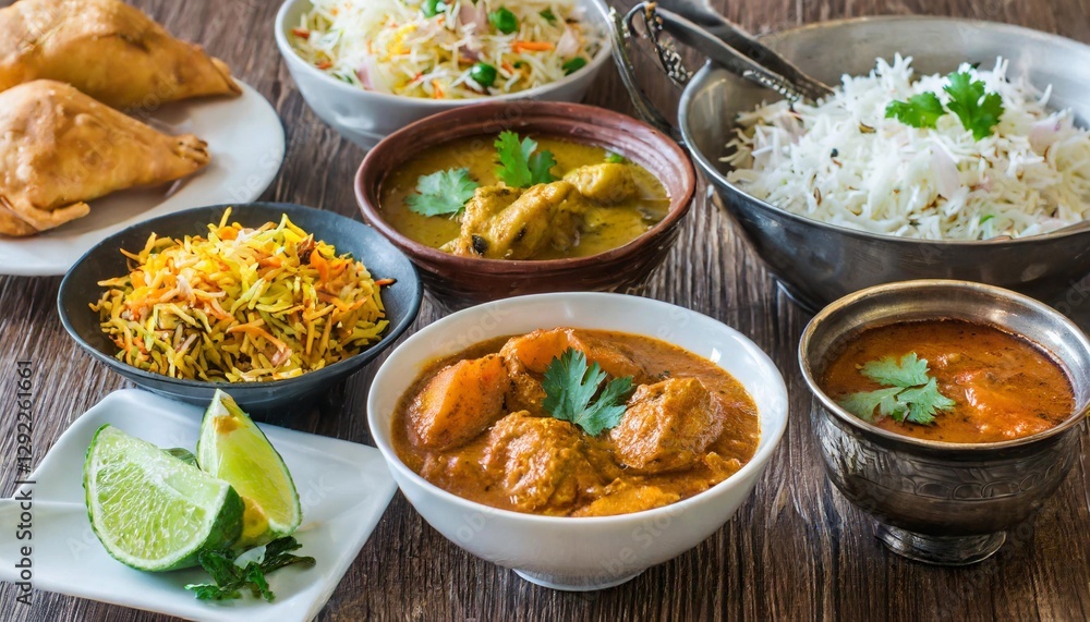 Diverse Asian Food Collection: From Chicken Curry to Biryani and Samosas Diverse Asian Food Collection: From Chicken Curry to Biryani and Samosas