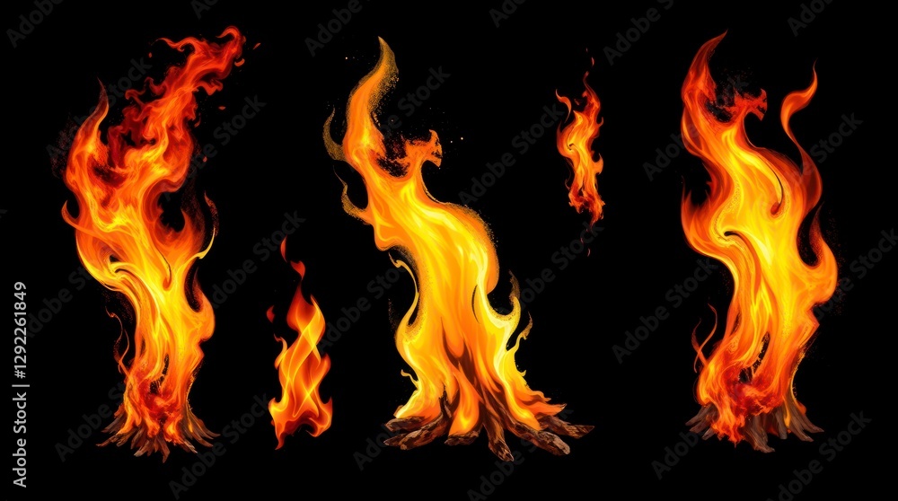 A collection of abstract flames in a surreal, dreamlike style A collection of abstract flames in a surreal, dreamlike style