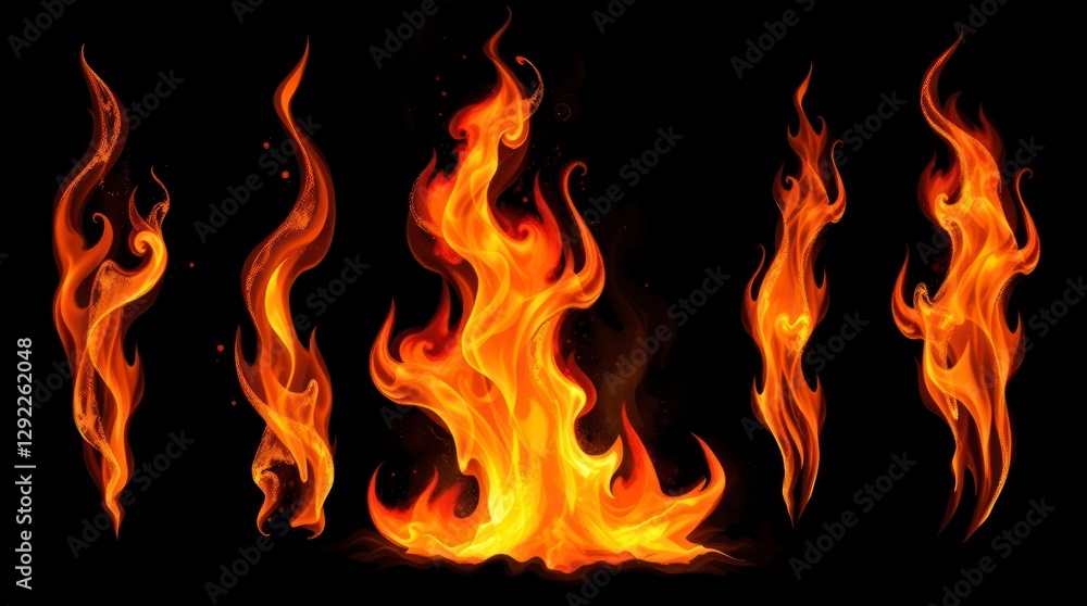 A collection of abstract flames in a surreal, dreamlike style A collection of abstract flames in a surreal, dreamlike style