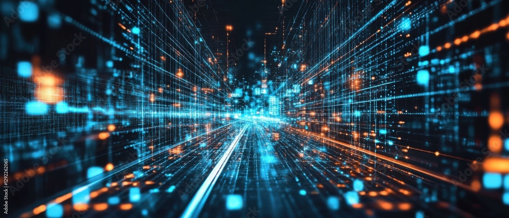 Futuristic digital network with glowing nodes and data streams, representing advanced technology, artificial intelligence, and highspeed connectivity Futuristic digital network with glowing nodes and data streams, representing advanced technology, artificial intelligence, and highspeed connectivity