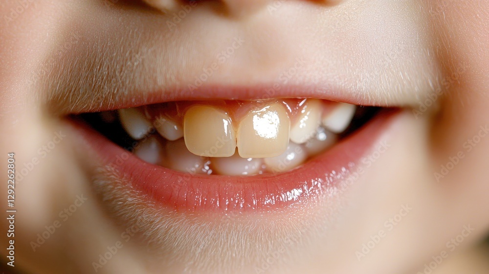 Obraz premium Child's smiling mouth, close-up, healthy teeth, happy expression, dental care