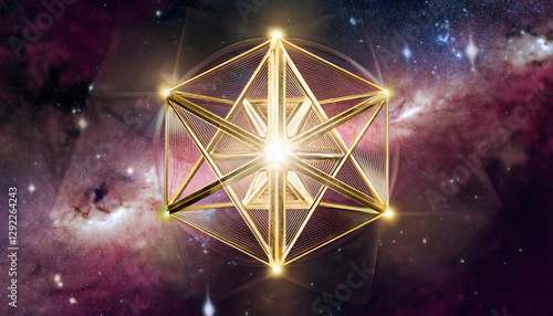 A luminous, intricate glowing sacred geometry composition featuring the Metatron's Cube