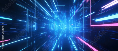 Wallpaper Mural Abstract neon light grid tunnel background with blue and pink glowing lines, representing futuristic technology, data flow, and digital network concept Torontodigital.ca