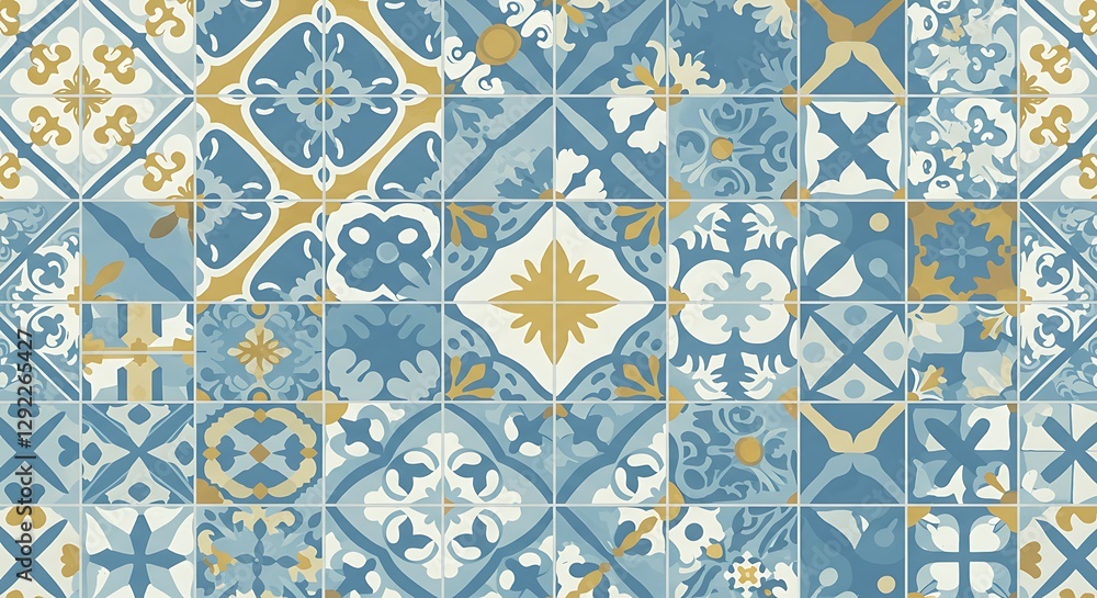 Decorative Tiles Pattern Blue Yellow Floral Design Mosaic Decorative Tiles Pattern Blue Yellow Floral Design Mosaic