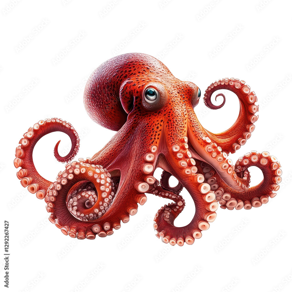 Realistic red octopus isolated on Transparent background highlights its vibrant color and intricate details, Red Octopus realistics Isolated on PNG background Realistic red octopus isolated on Transparent background highlights its vibrant color and intricate details, Red Octopus realistics Isolated on PNG background