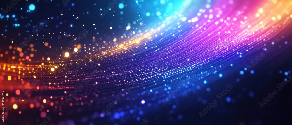 Obraz premium Abstract glowing particle stream with vibrant colors, creating a dynamic and futuristic background for technology and innovation concepts