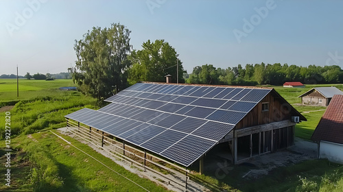 Wallpaper Mural Solar Panels on Barn Roof in Rural Landscape Torontodigital.ca