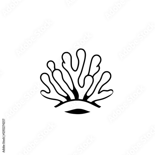 Simple black and white illustration of aquatic coral