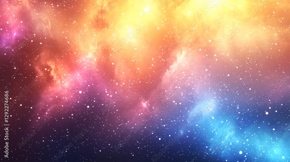 Fototapeta premium A dynamic blend of blue, red, yellow, and purple light streaks, set against a sparkling starfield, symbolizing high-speed space travel or hyperspace in a modern, futuristic context