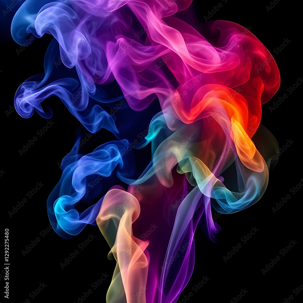 Vibrant spectrum smoke cloud twisting in midair, nube de humo con espectro vibrante retorciéndose en el aire colorful smoke on black background Vibrant spectrum smoke cloud twisting in midair, nube de humo con espectro vibrante retorciéndose en el aire colorful smoke on black background