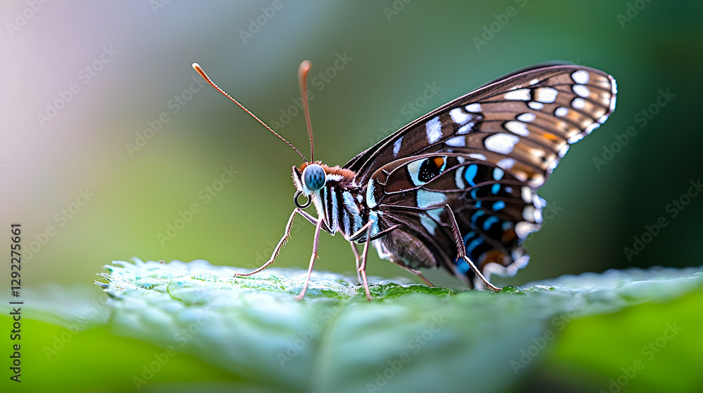 Obraz premium Extreme Macro Of A Butterflies Eye On A Green Leaf