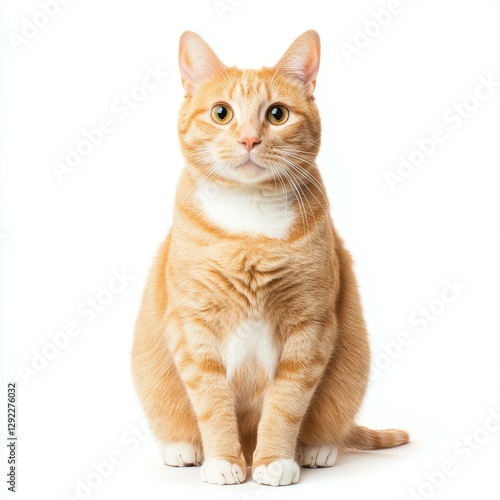 This playful ginger cat shines with its soft fur, creating a vibrant contrast against the bright white backdrop. photo