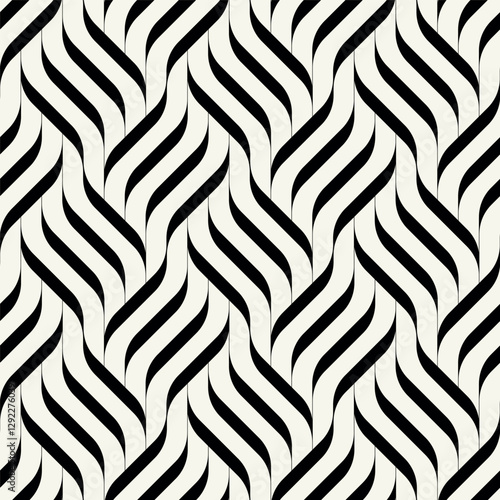 Seamless pattern with geometric waves. Endless stylish texture. Ripple monochrome background. Linear weaved grid. Thin interlaced swatch.