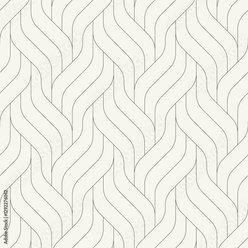 Seamless pattern with geometric waves. Endless stylish texture. Ripple bold monochrome background. Linear weaved grid. Thin interlaced swatch.	