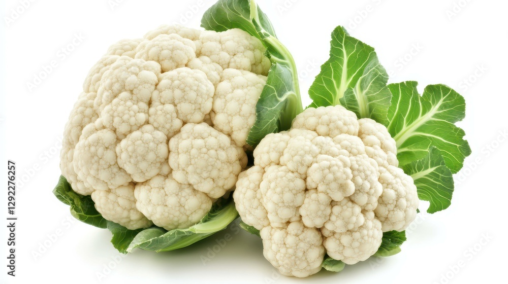 Fresh, vibrant cauliflower stands out against a soft white background, highlighting its unique texture and color. Fresh, vibrant cauliflower stands out against a soft white background, highlighting its unique texture and color.