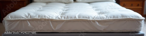 Sealed plastic mattress inside protective bag, rolled, retail, storage