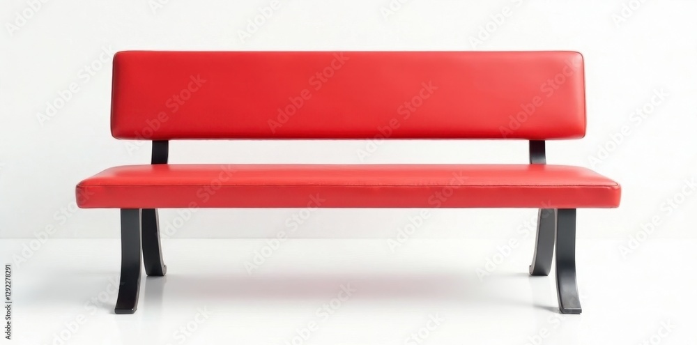 Classic red bench, black metal legs, white background , minimalist, image, space Classic red bench, black metal legs, white background , minimalist, image, space