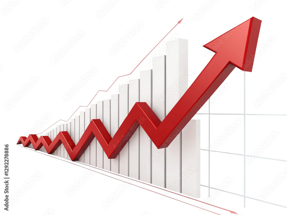 3d Red upward arrow graph showing rising trend isolated, transparent background AI 3d Red upward arrow graph showing rising trend isolated, transparent background AI
