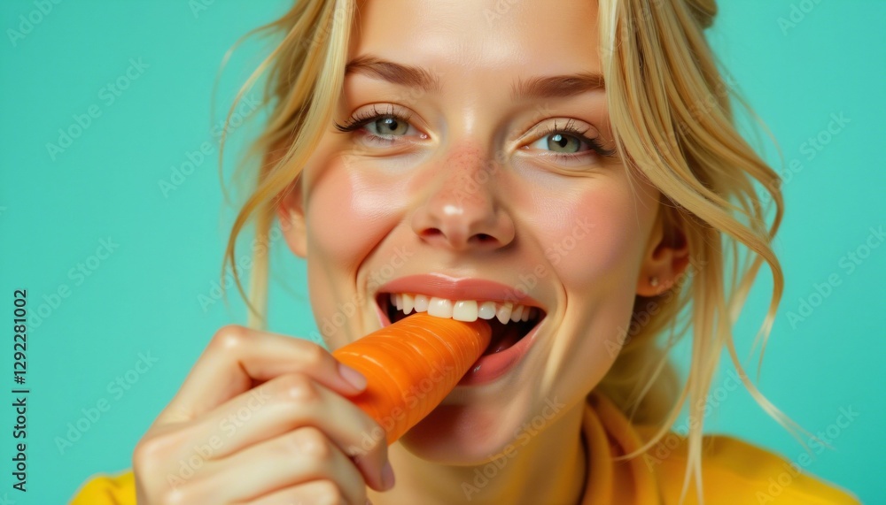 Beautiful girl eating carrot, close-up Beautiful girl eating carrot, close-up